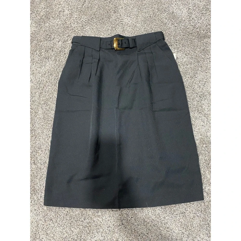 Requirements Petite Vintage Black Pleated Pencil Skirt with Belt Size 12P NWT